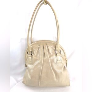 HOBO International Cream Yellow Textured Leather Large Shoulder Bag Pleated